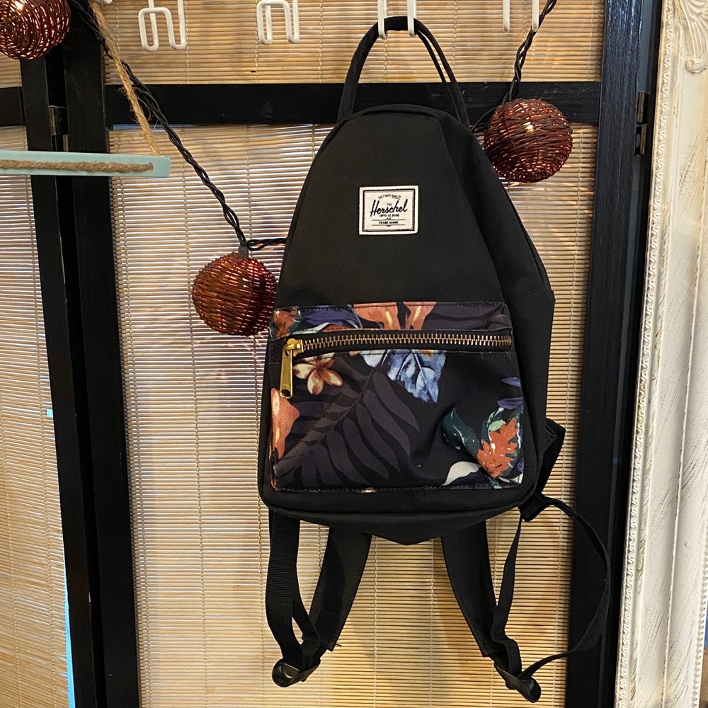 Herschel Mini Backpack in Black with Floral Print